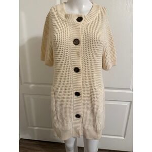 NWT Charter Club Petite Cream Waffle Knit Button Front Cardigan Dress Size PM